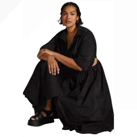 anthropologie black cut out dress V-Neck Cutout Midi Dress by Anthropologie in Black, Size: XL
